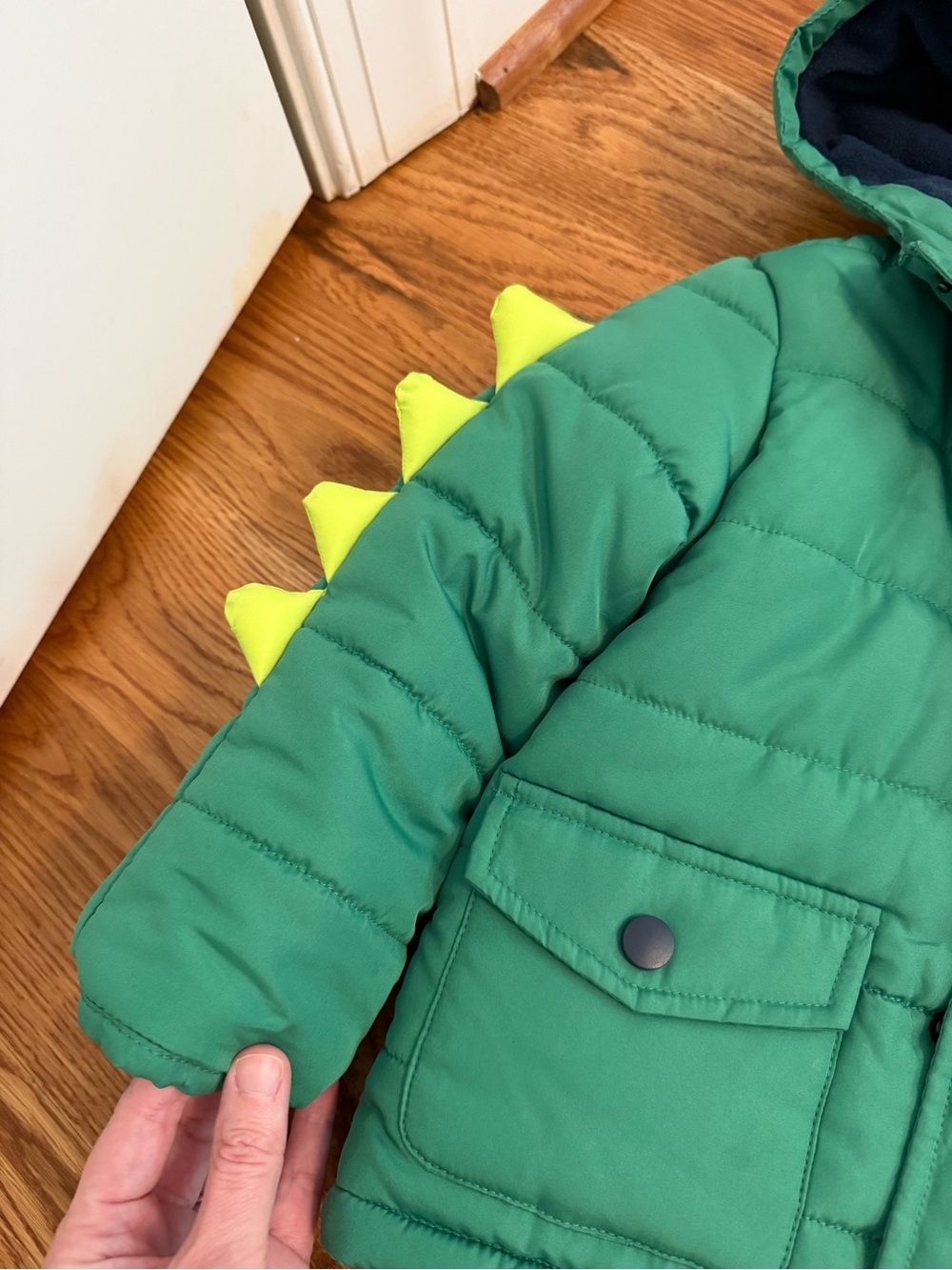 Little Me Dinosaur Coat Green Puffer Jacket Snap Button Toddler Size 2T - Picture 5 of 8